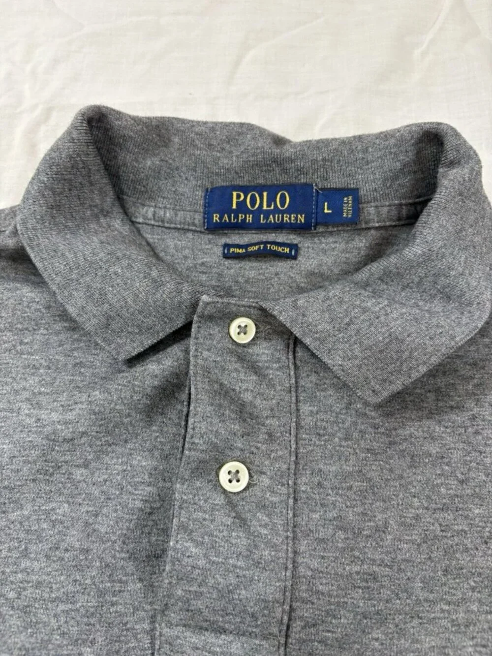 POLO RALPH LAUREN Men Large Pima Soft Touch Polo Gray Short Sleeve Preppy Soft